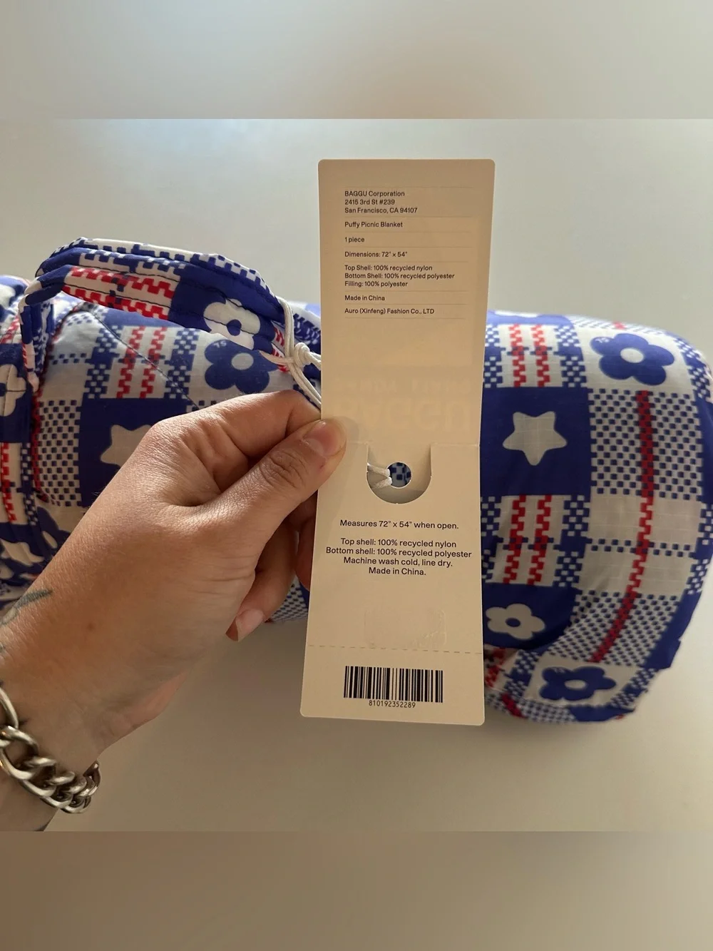 NEW Sandy Liang X Baggu Puffy Picnic Blanket Blue Market Plaid  New with tags, n